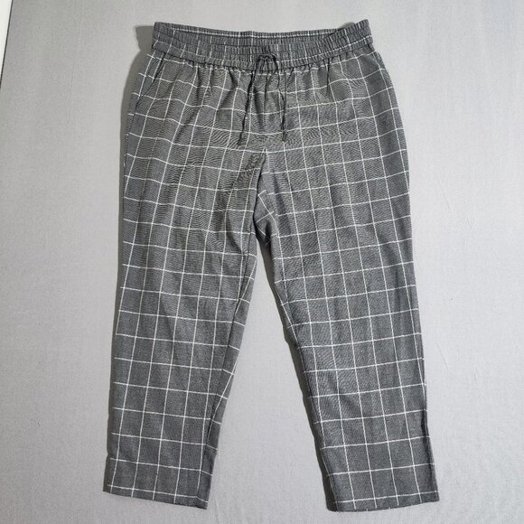 Anne Klein elastic waist pull on pants women's size XL grey chequered baggy - Picture 1 of 14